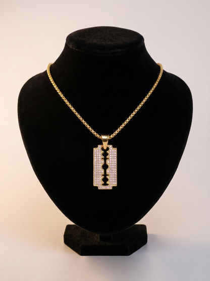 Golden Iced Blade Pendant Chain