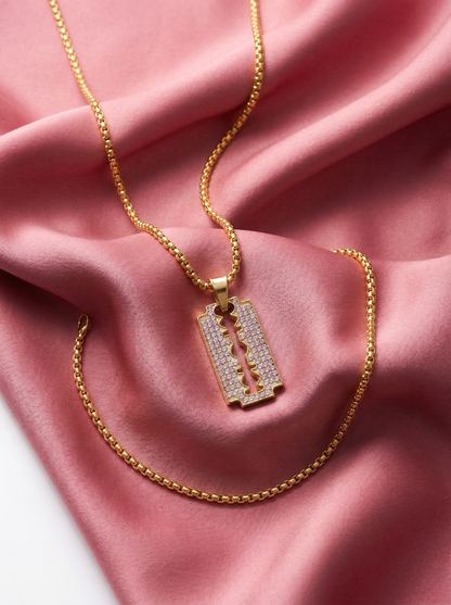 Golden Iced Blade Pendant Chain