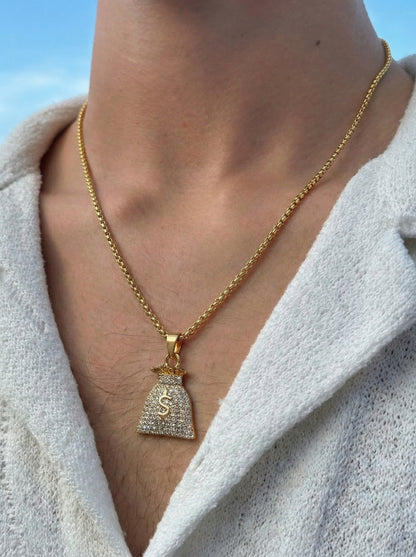 Golden Iced Money Bag Pendant Chain