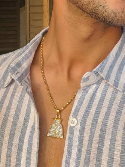 Golden Iced Money Bag Pendant Chain