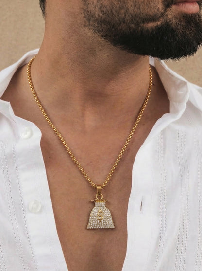 Golden Iced Money Bag Pendant Chain