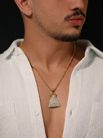 Golden Iced Money Bag Pendant Chain