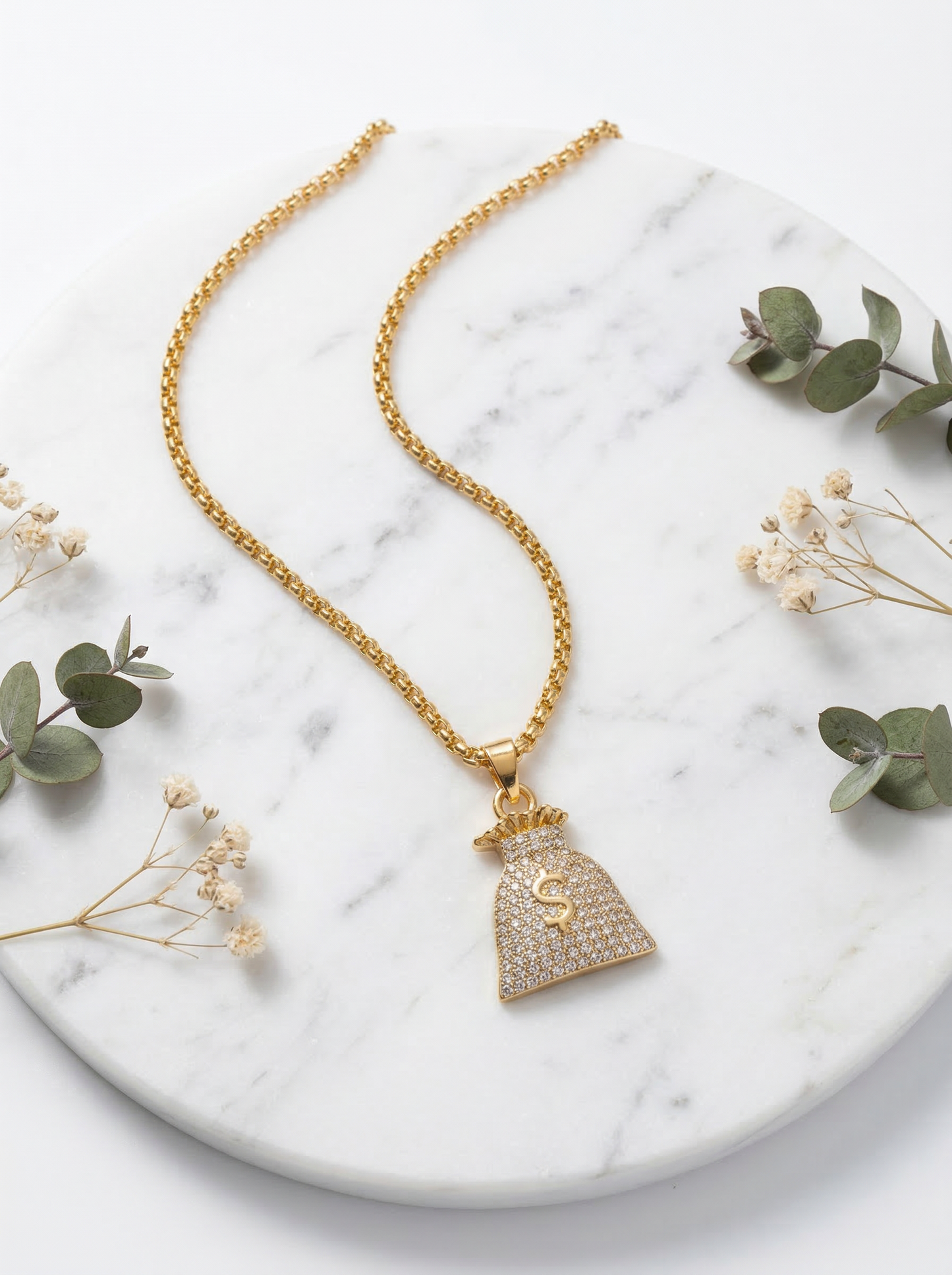 Golden Iced Money Bag Pendant Chain