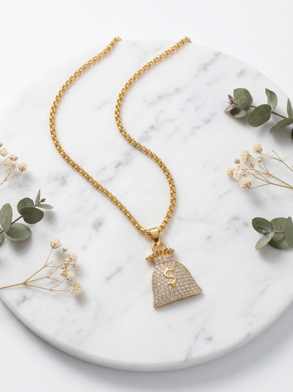 Golden Iced Money Bag Pendant Chain