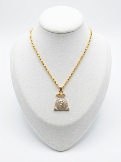 Golden Iced Money Bag Pendant Chain