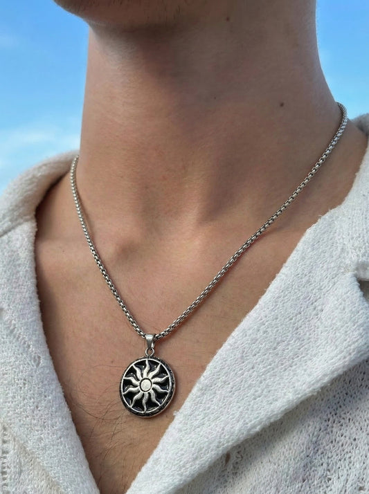 Silver Sun Emblem Pendant Chain