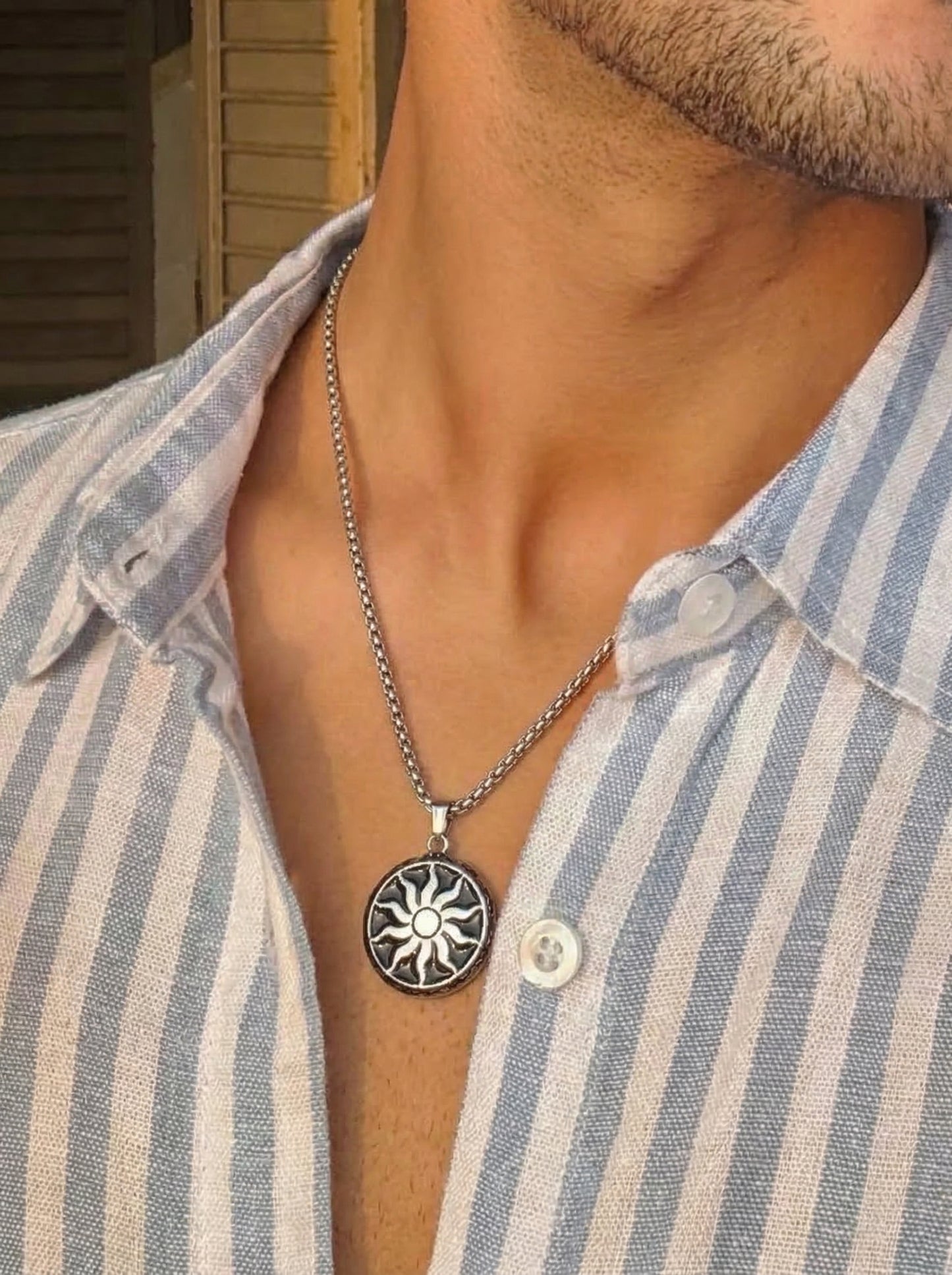 Silver Sun Emblem Pendant Chain