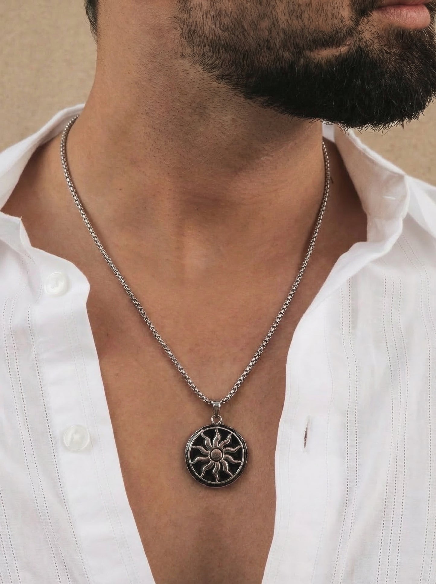 Silver Sun Emblem Pendant Chain