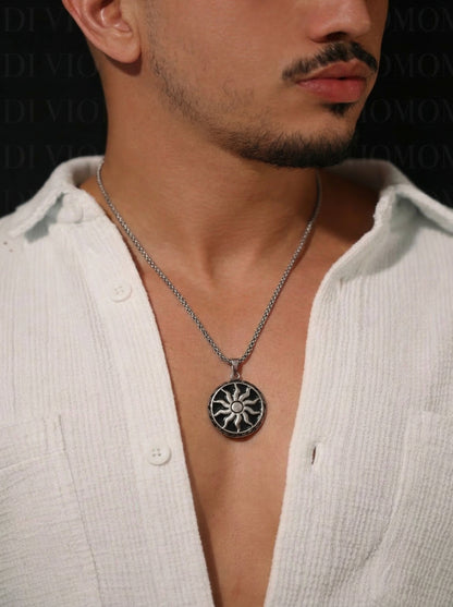 Silver Sun Emblem Pendant Chain