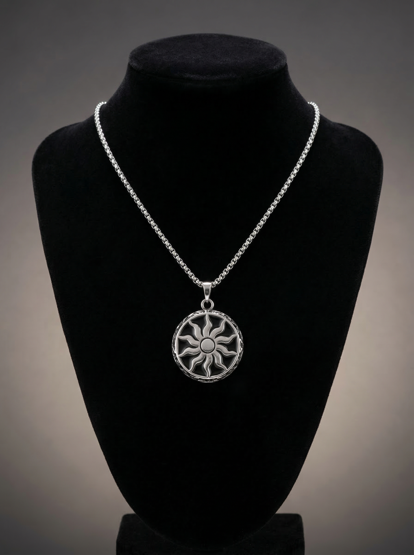 Silver Sun Emblem Pendant Chain
