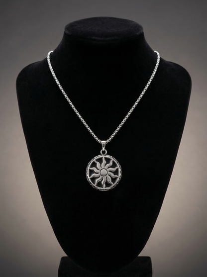 Silver Sun Emblem Pendant Chain