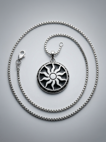 Silver Sun Emblem Pendant Chain