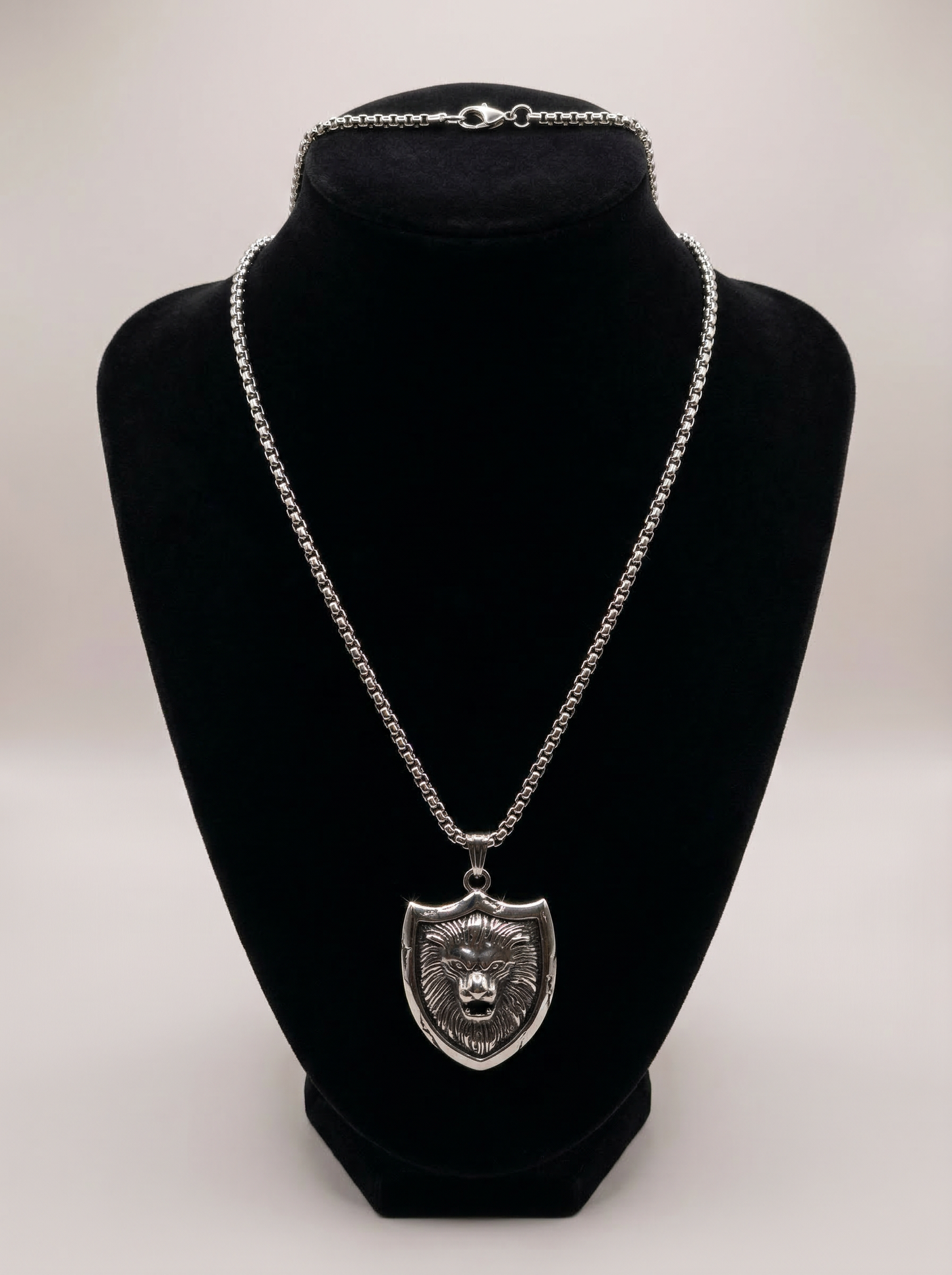 Silver Lion Shield Pendant Chain