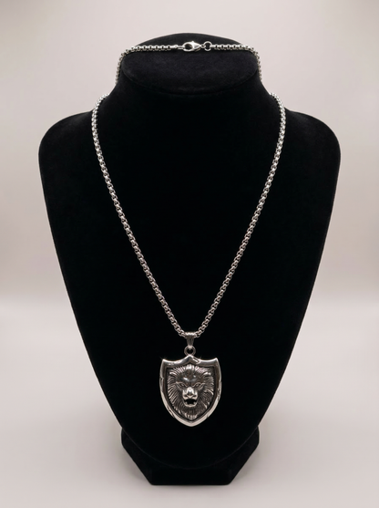 Silver Lion Shield Pendant Chain