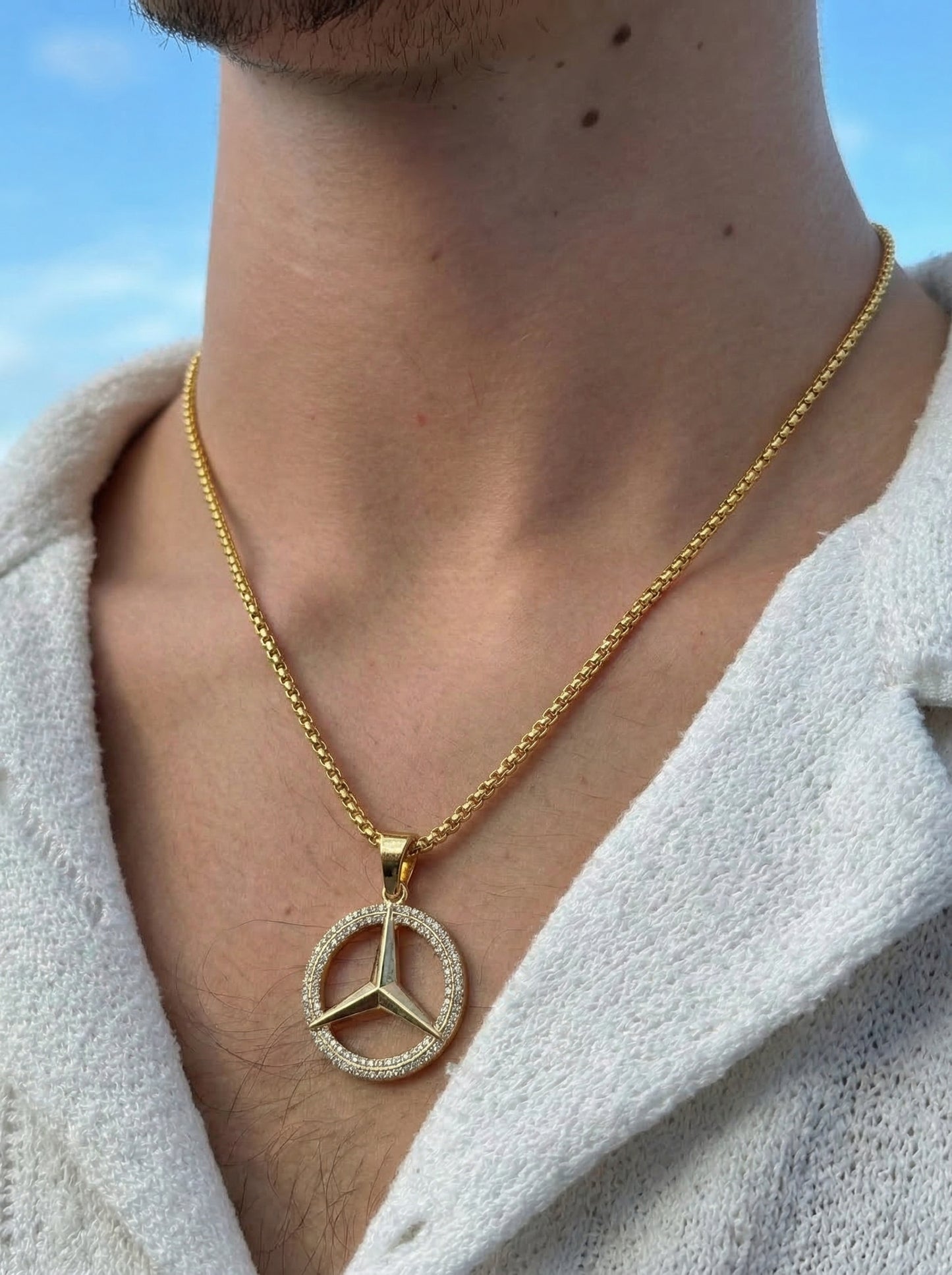 Golden Iced Star Wheel Pendant Chain