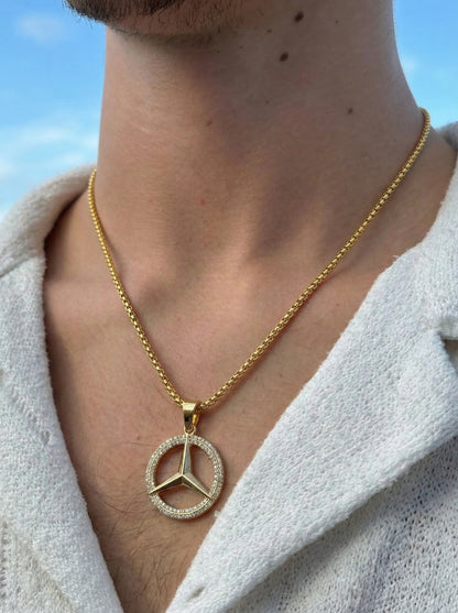 Golden Iced Star Wheel Pendant Chain