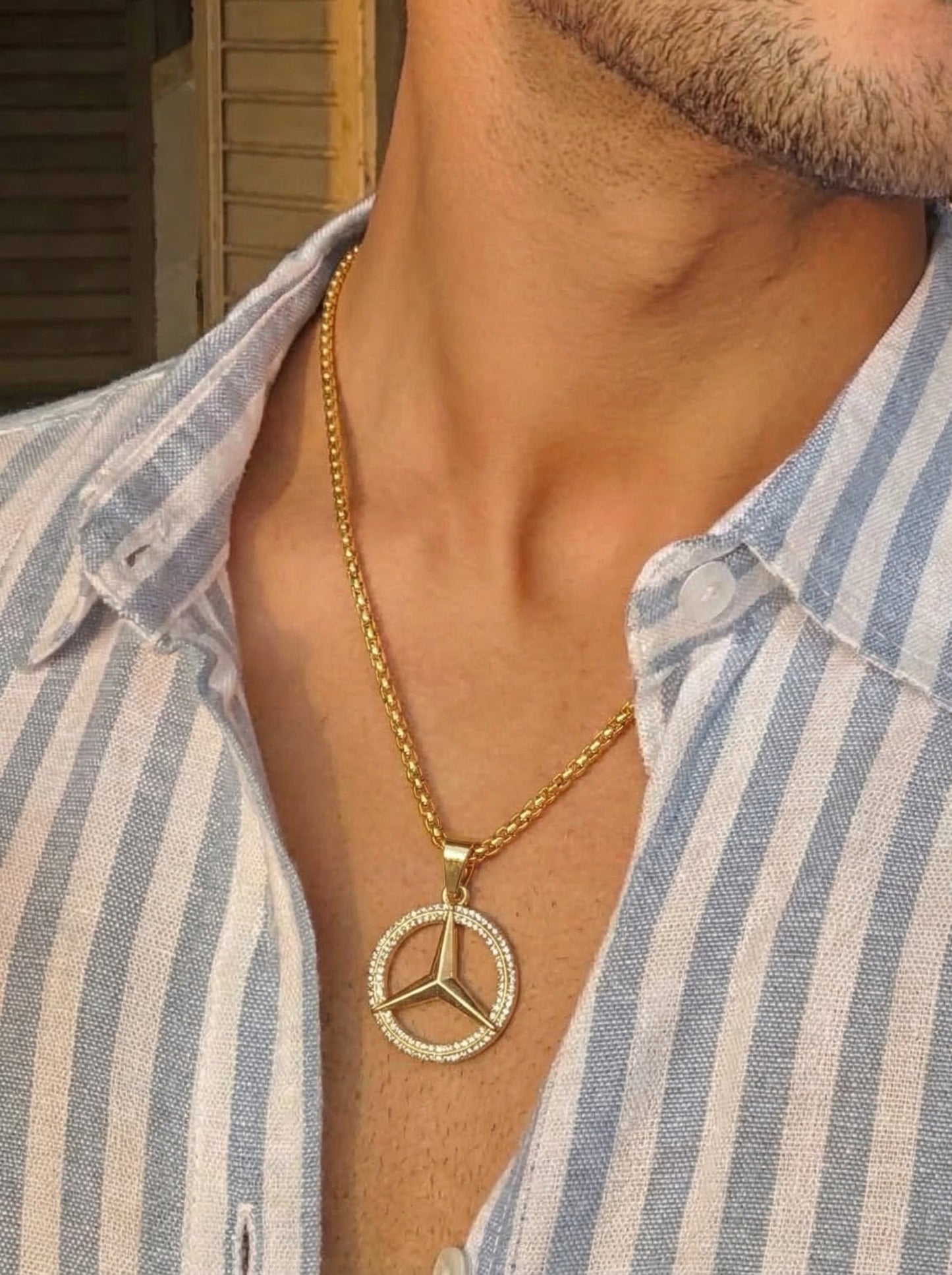 Golden Iced Star Wheel Pendant Chain