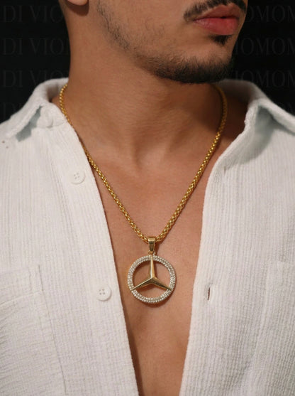 Golden Iced Star Wheel Pendant Chain