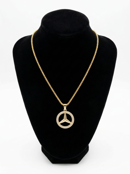 Golden Iced Star Wheel Pendant Chain