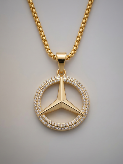 Golden Iced Star Wheel Pendant Chain