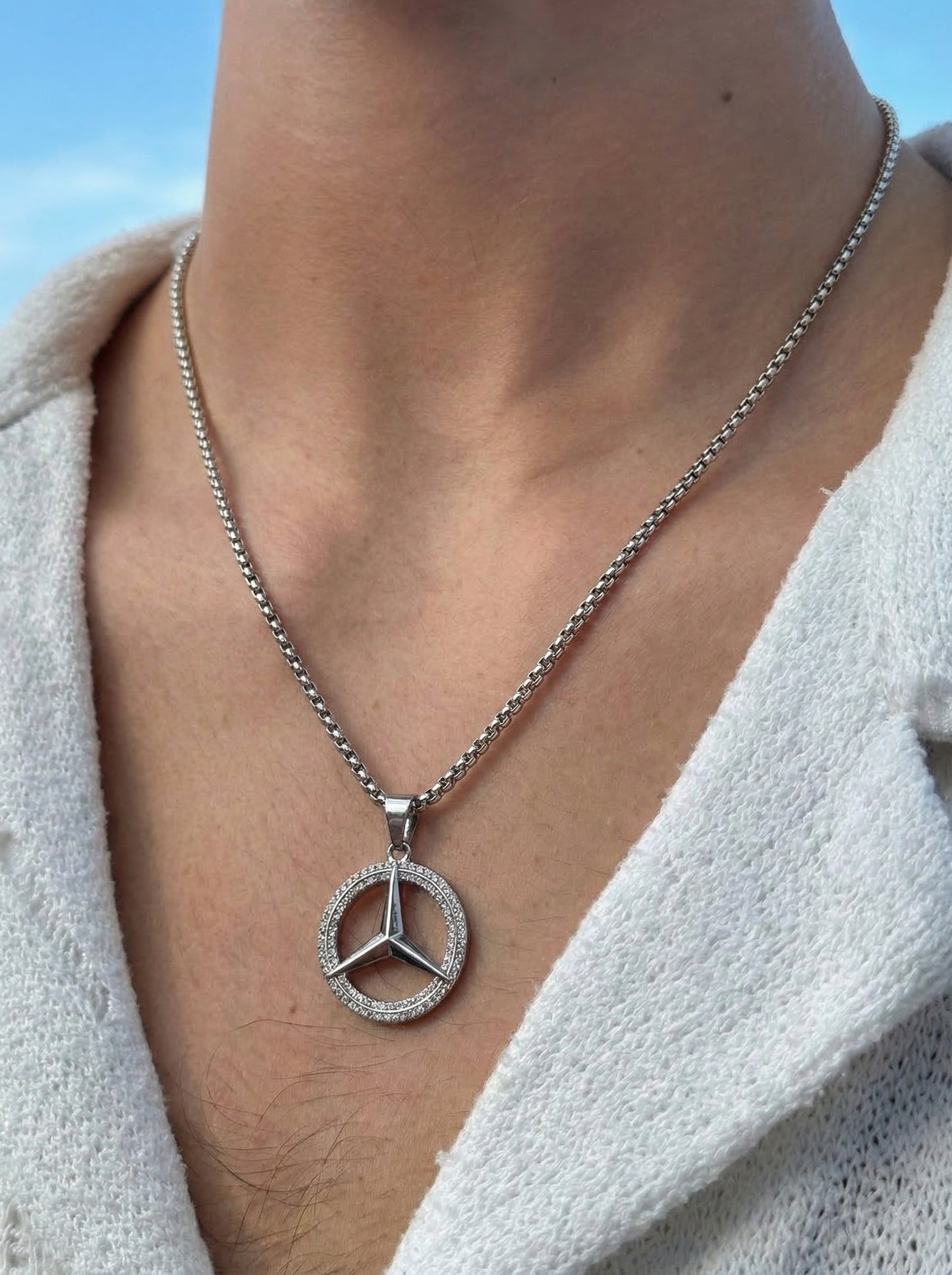 Silver Iced Star Wheel Pendant Chain