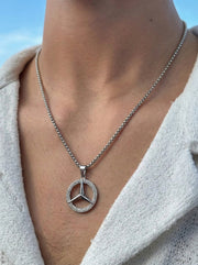Silver Iced Star Wheel Pendant Chain