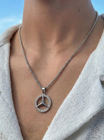 Silver Iced Star Wheel Pendant Chain
