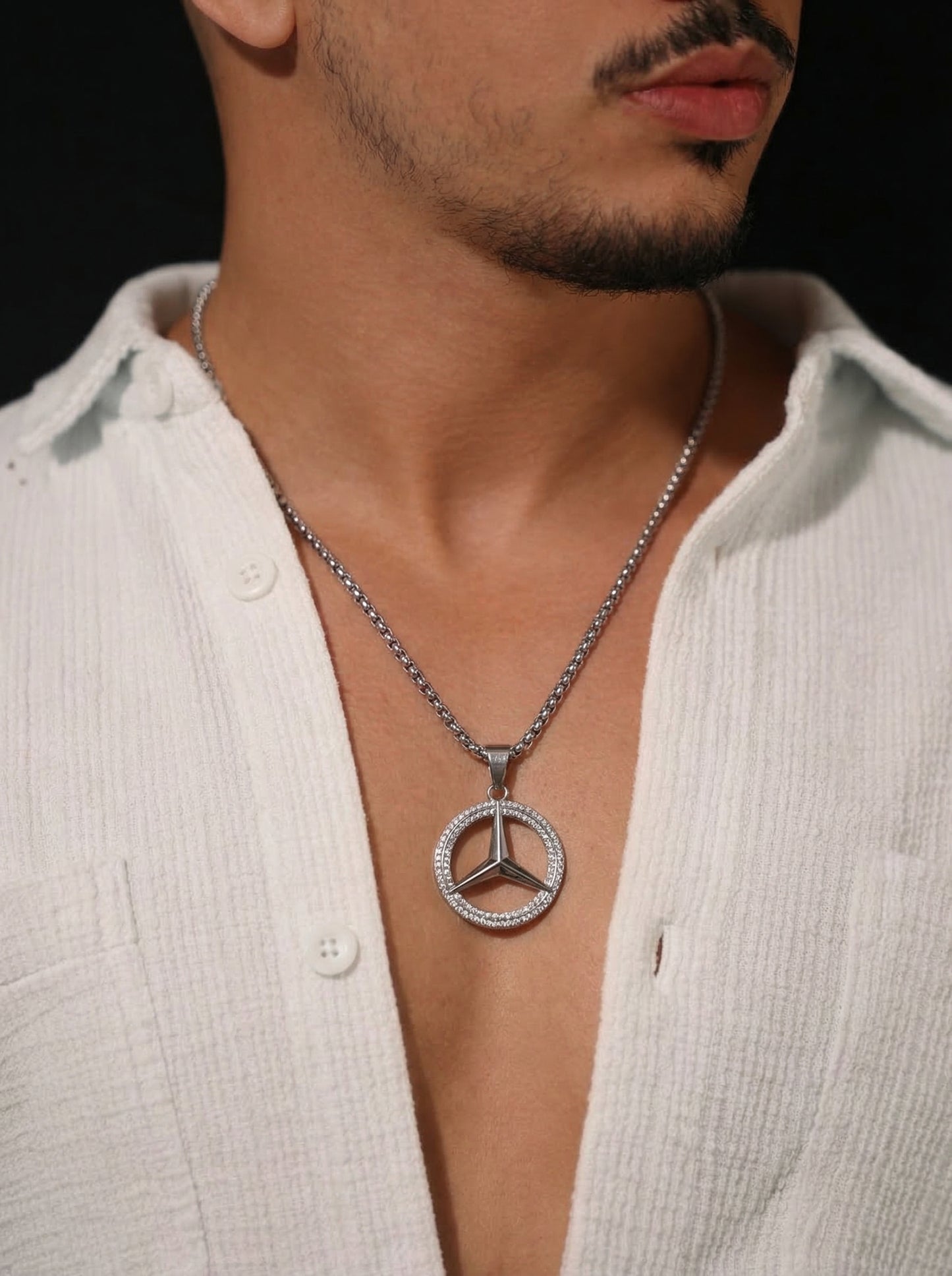 Silver Iced Star Wheel Pendant Chain