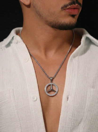 Silver Iced Star Wheel Pendant Chain