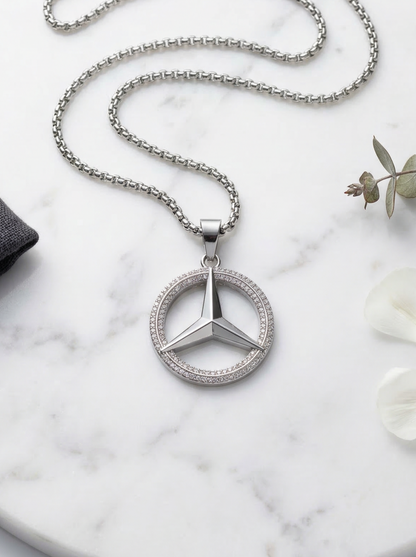 Silver Iced Star Wheel Pendant Chain