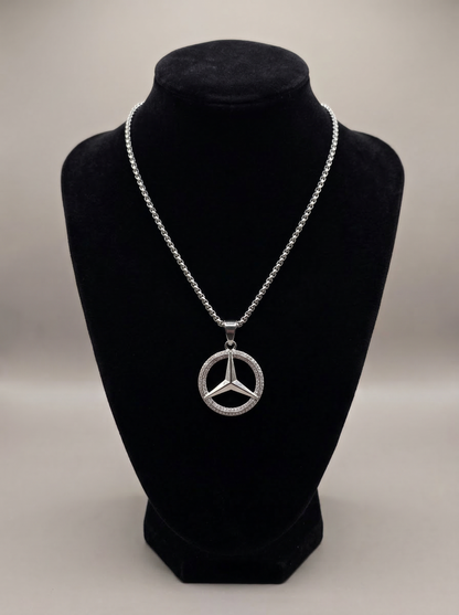 Silver Iced Star Wheel Pendant Chain