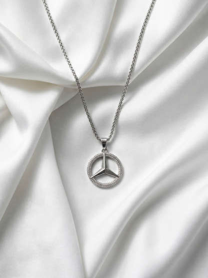 Silver Iced Star Wheel Pendant Chain