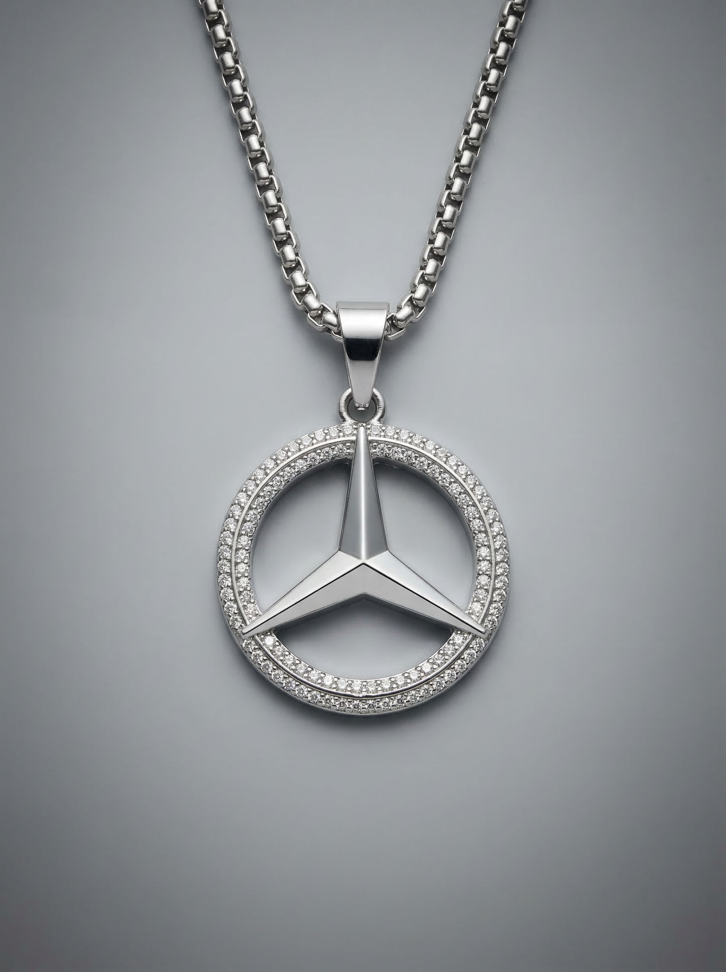 Silver Iced Star Wheel Pendant Chain