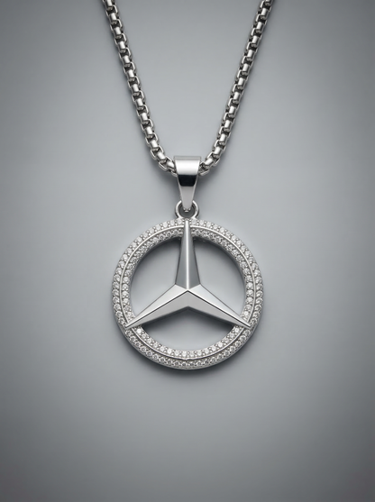 Silver Iced Star Wheel Pendant Chain
