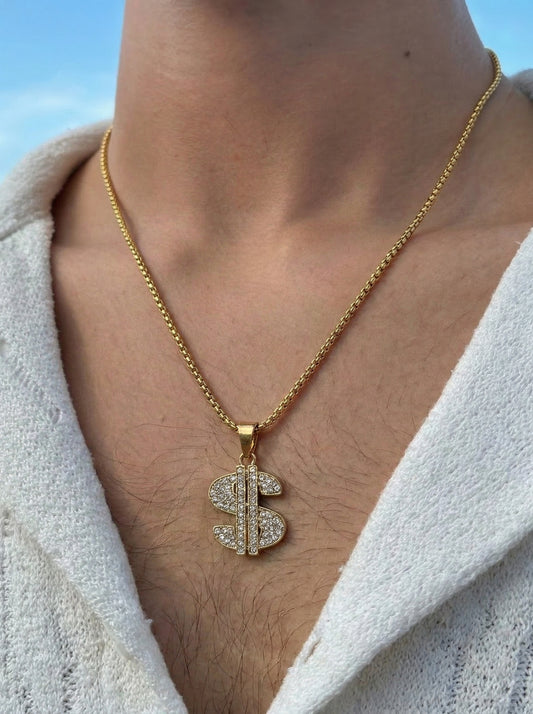 Golden Iced Dollar Pendant Chain