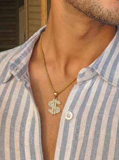 Golden Iced Dollar Pendant Chain
