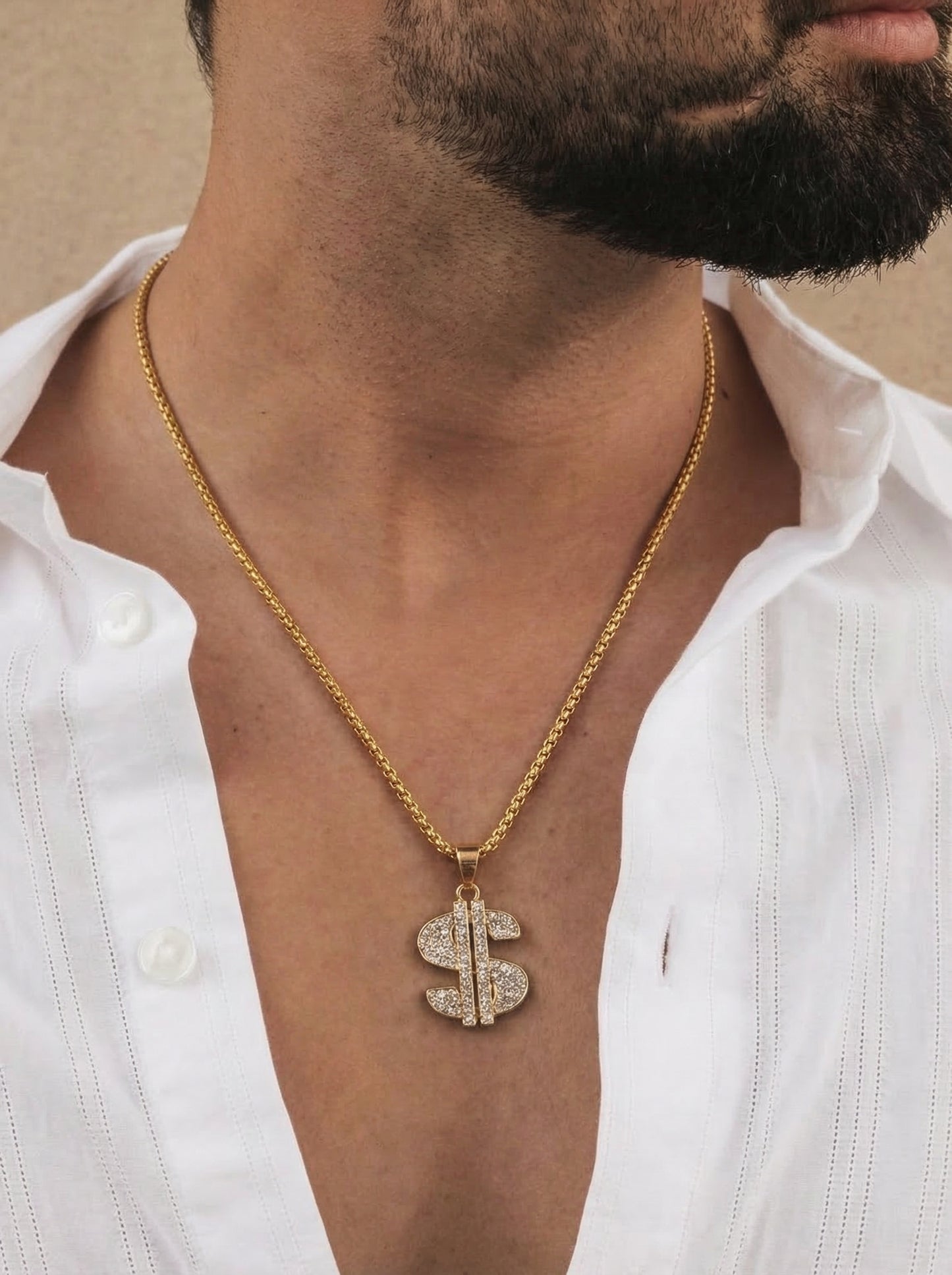 Golden Iced Dollar Pendant Chain