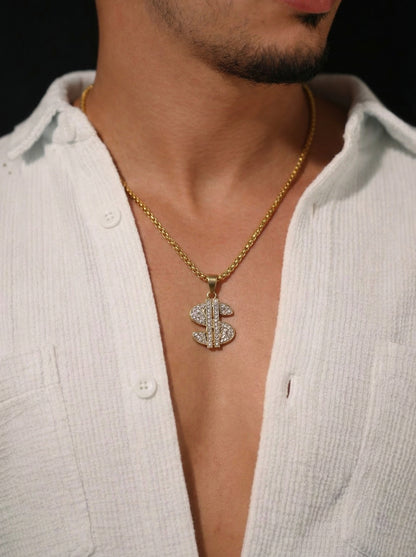 Golden Iced Dollar Pendant Chain