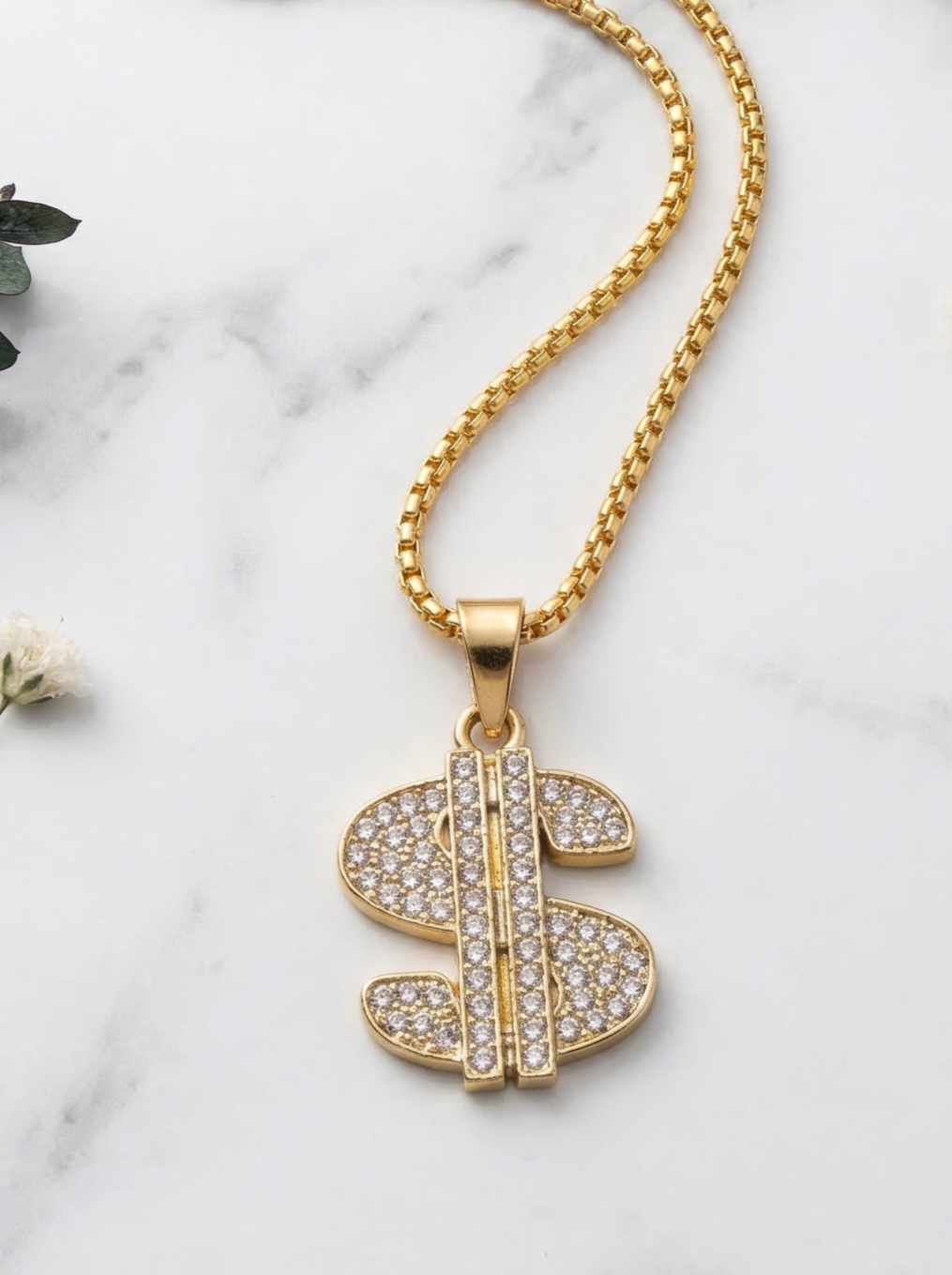 Golden Iced Dollar Pendant Chain
