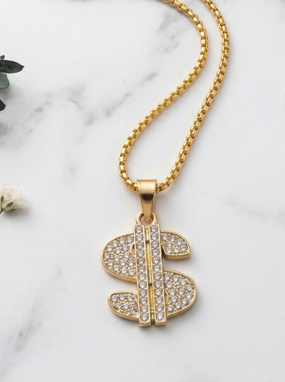 Golden Iced Dollar Pendant Chain