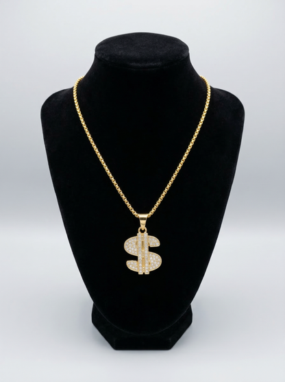 Golden Iced Dollar Pendant Chain