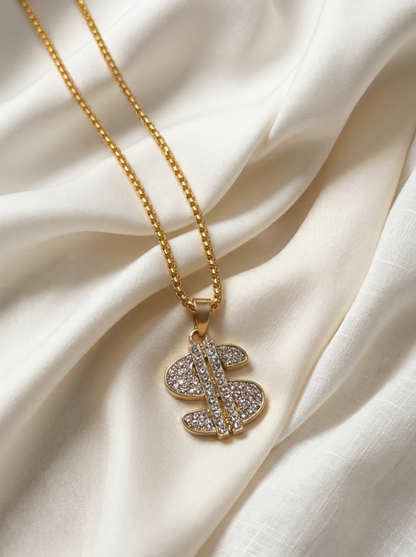 Golden Iced Dollar Pendant Chain