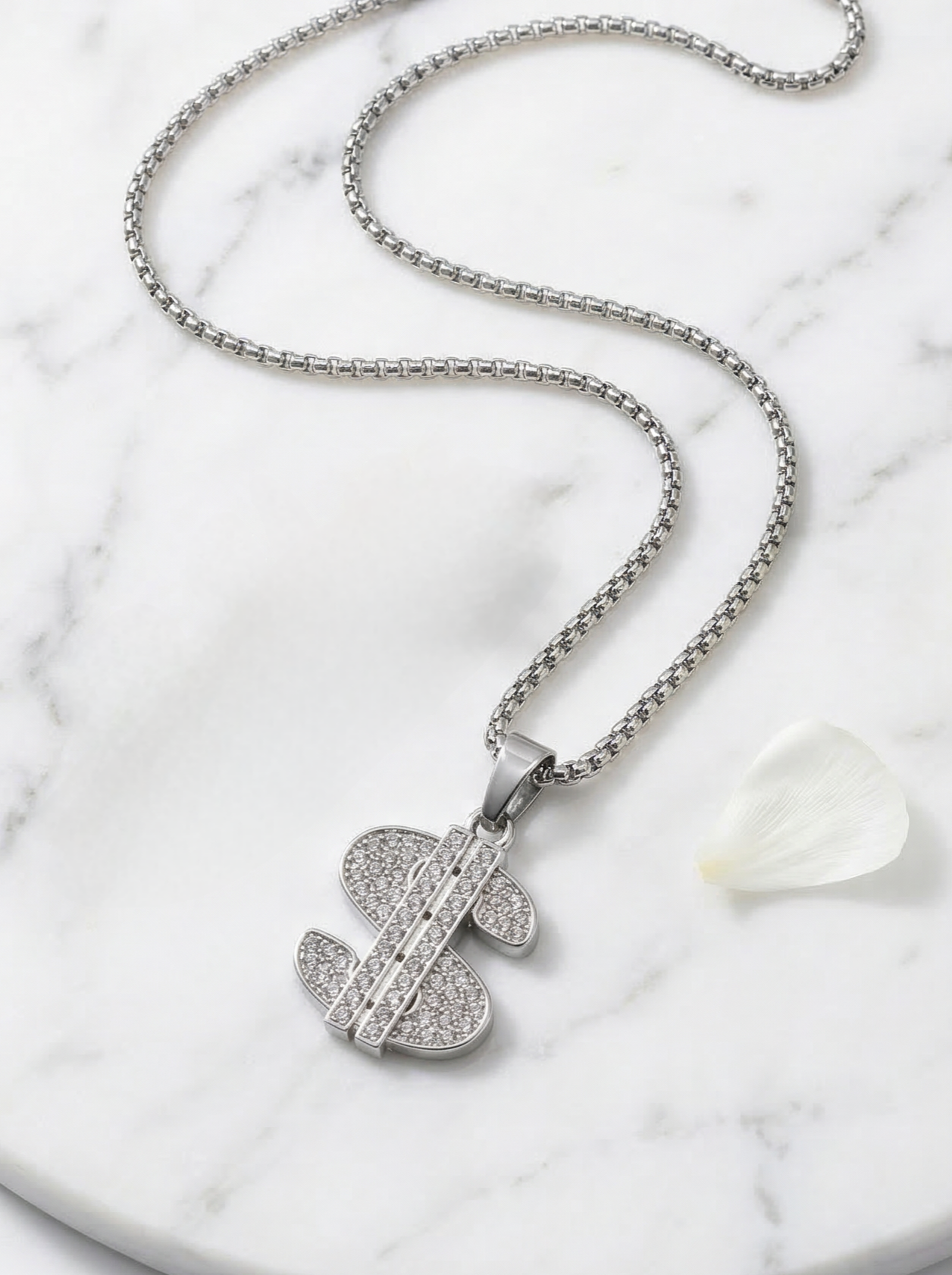 Silver Iced Dollar Pendant Chain