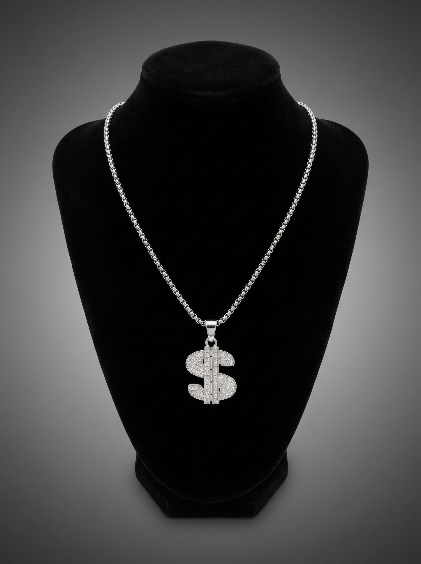 Silver Iced Dollar Pendant Chain