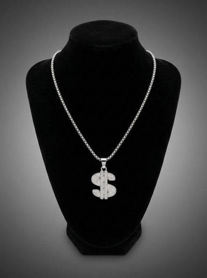 Silver Iced Dollar Pendant Chain