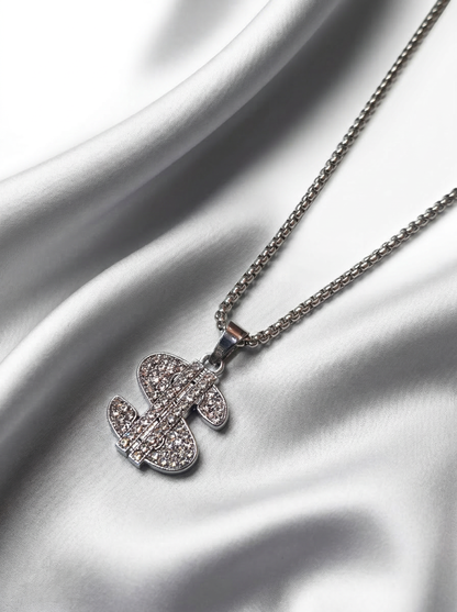 Silver Iced Dollar Pendant Chain