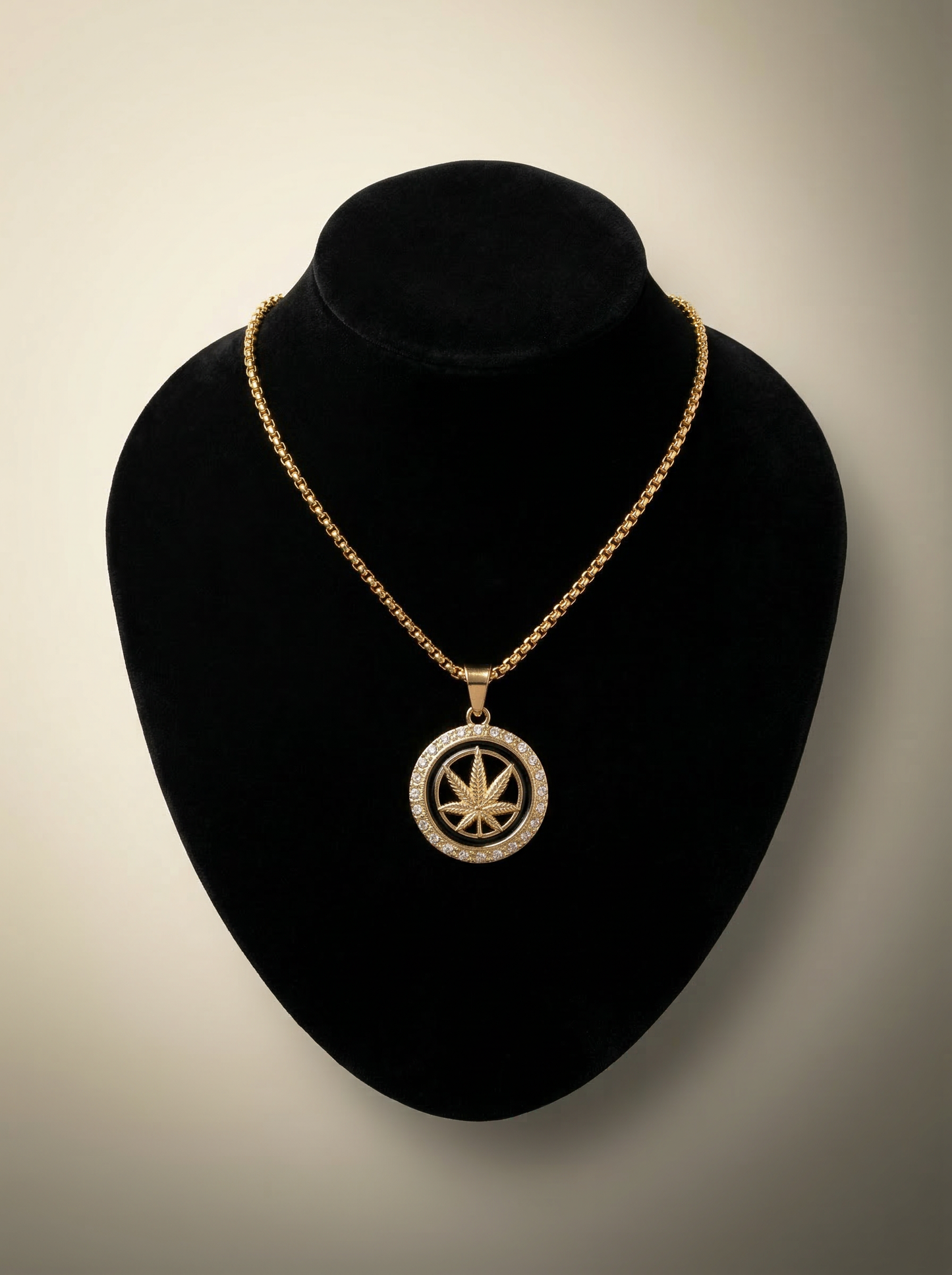 Golden Iced Leaf Emblem Pendant Chain