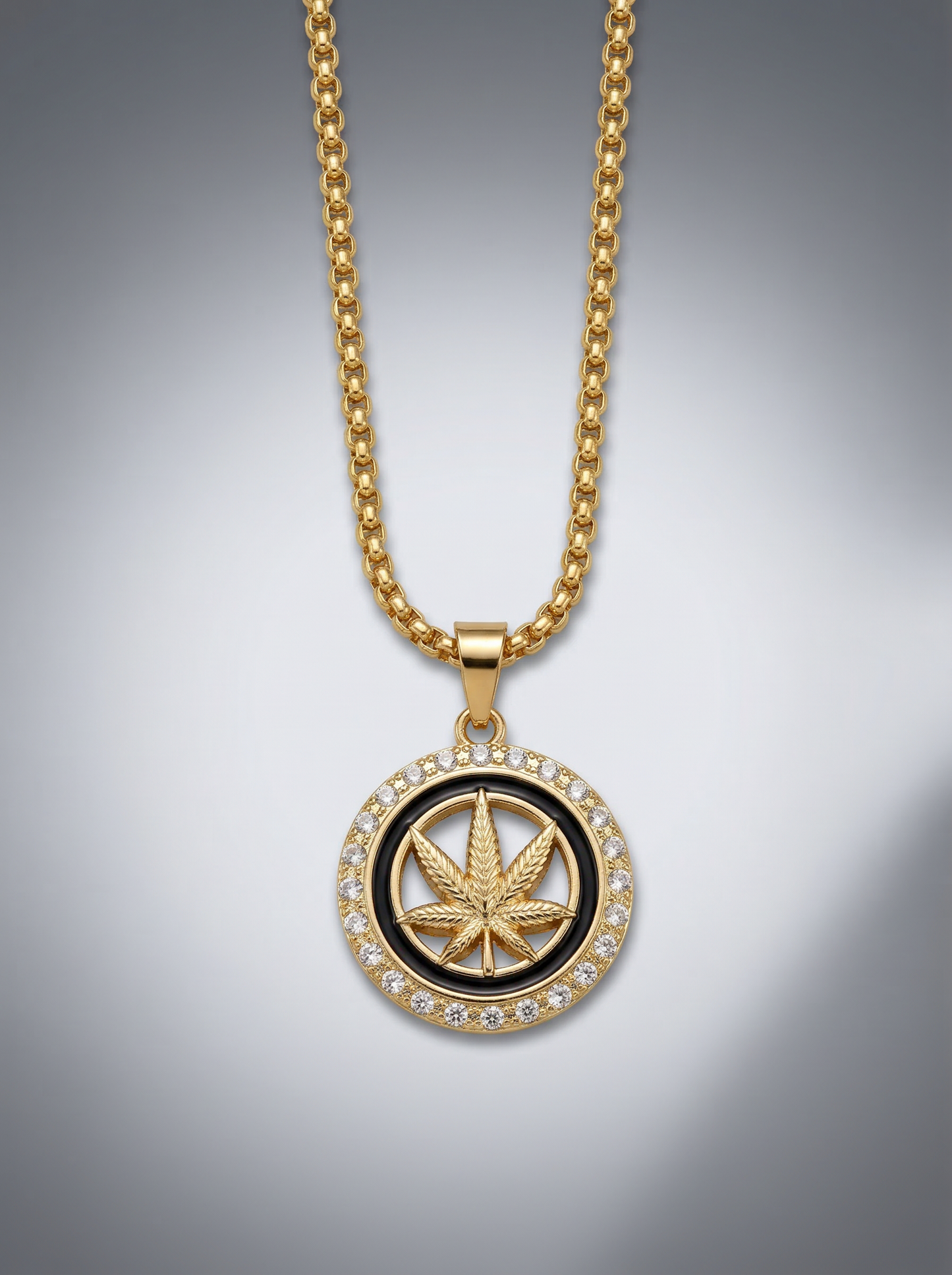 Golden Iced Leaf Emblem Pendant Chain