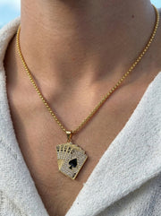 Golden Iced Royal Cards Pendant Chain