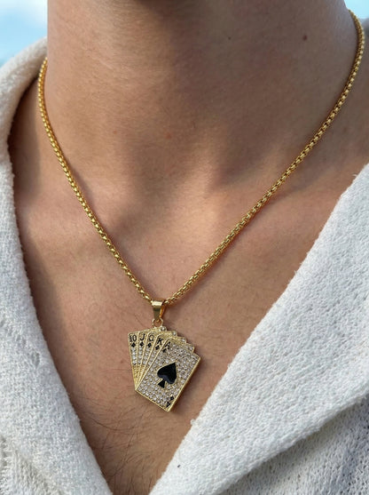 Golden Iced Royal Cards Pendant Chain